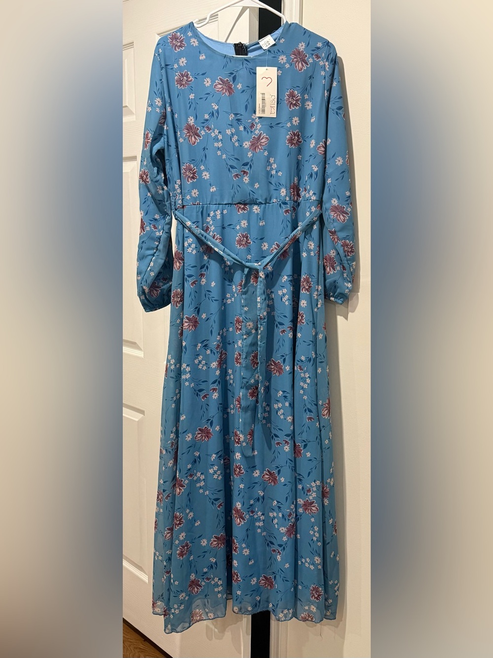 Blue Floral Long Sleeve Dress